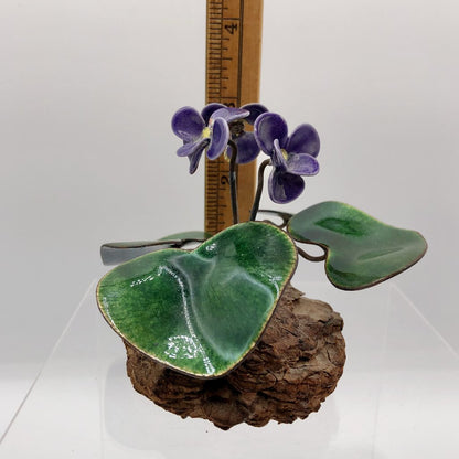 Vintage Bovano of Cheshire Enamel on Copper African Violet Sculpture /b