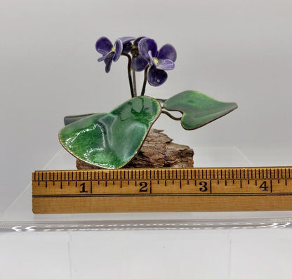 Vintage Bovano of Cheshire Enamel on Copper African Violet Sculpture /b