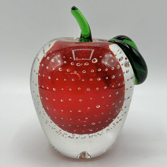 Vintage Murano Style Sommerso Bullicante 4 1/2 Inch Red Apple Paperweight /cb