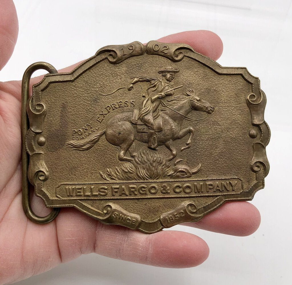 Vintage Wells Fargo & Company Brass Belt Buckle /b