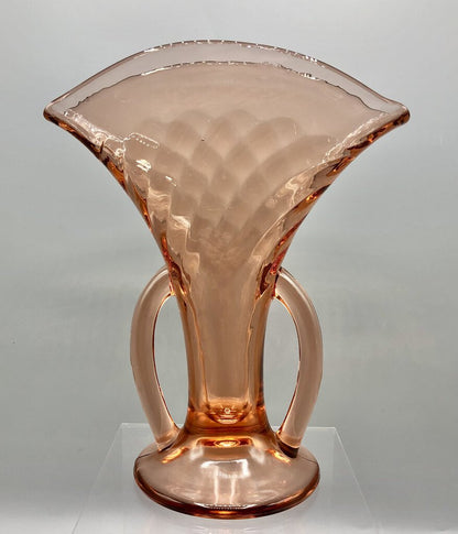 Vintage Imperial Glass Twisted Optic Pink Fan Vase /b