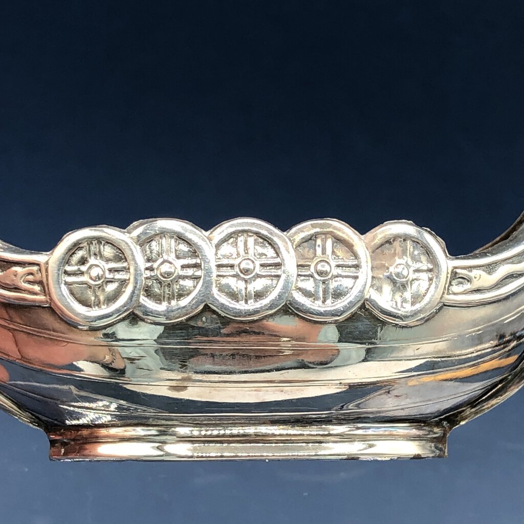 Vtg Sweden Sterling Silver Viking Ship Cobalt Glass Salt Cellar /b