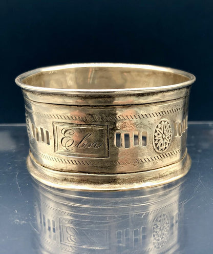 Antique Webster Co. Sterling Silver Pierced Napkin Ring Monogrammed /b