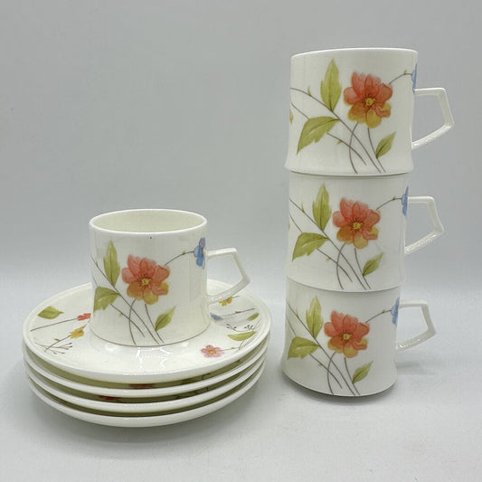 4 Vintage Mikasa JUST FLOWERS Bone China Demitasse and Saucer Sets /cb