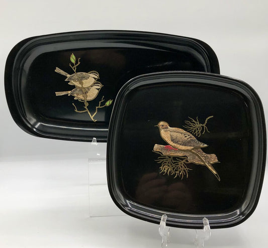 2 Mid Century Couroc Co. Black Resin Serving Trays /b