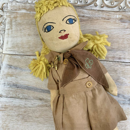 Vintage Hand Embroidered Cloth And Yarn Brownie Doll /cb