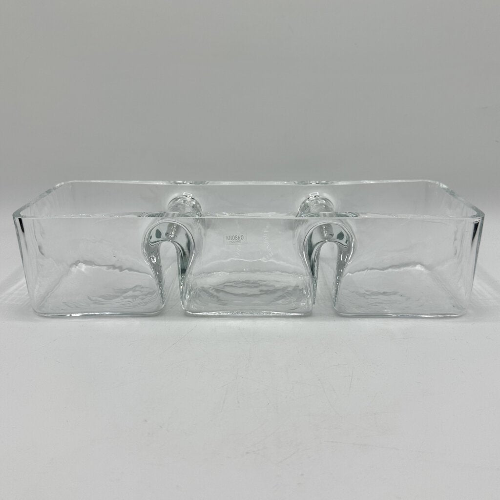 Vintage Krosno Poland Art Glass Clear Rectangular Divided Candy Nut Relish Dish /cb