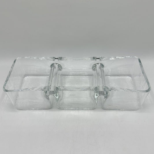 Vintage Krosno Poland Art Glass Clear Rectangular Divided Candy Nut Relish Dish /cb