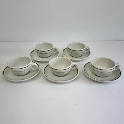 5 Vintage Buffalo China Restaurant Ware Allegheny Green Stripe Cup and Saucer Sets /cb