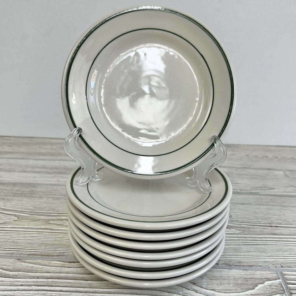 Set of 8 Vintage Buffalo China Restaurant Ware Allegheny Green Stripe 6 3/4in Bread Plates /cb