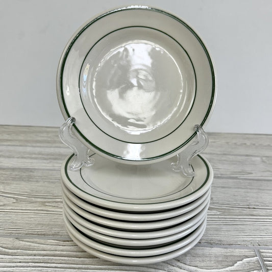 Set of 8 Vintage Buffalo China Restaurant Ware Allegheny Green Stripe 6 3/4in Bread Plates /cb