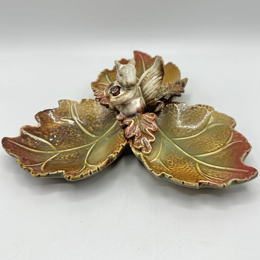 Vintage Kaldun & Bogle Ceramic Autumn Leaves w/Squirrel Divided Serving Dish /cb