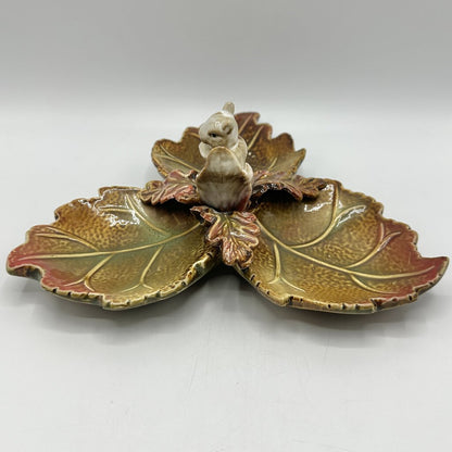 Vintage Kaldun & Bogle Ceramic Autumn Leaves w/Squirrel Divided Serving Dish /cb