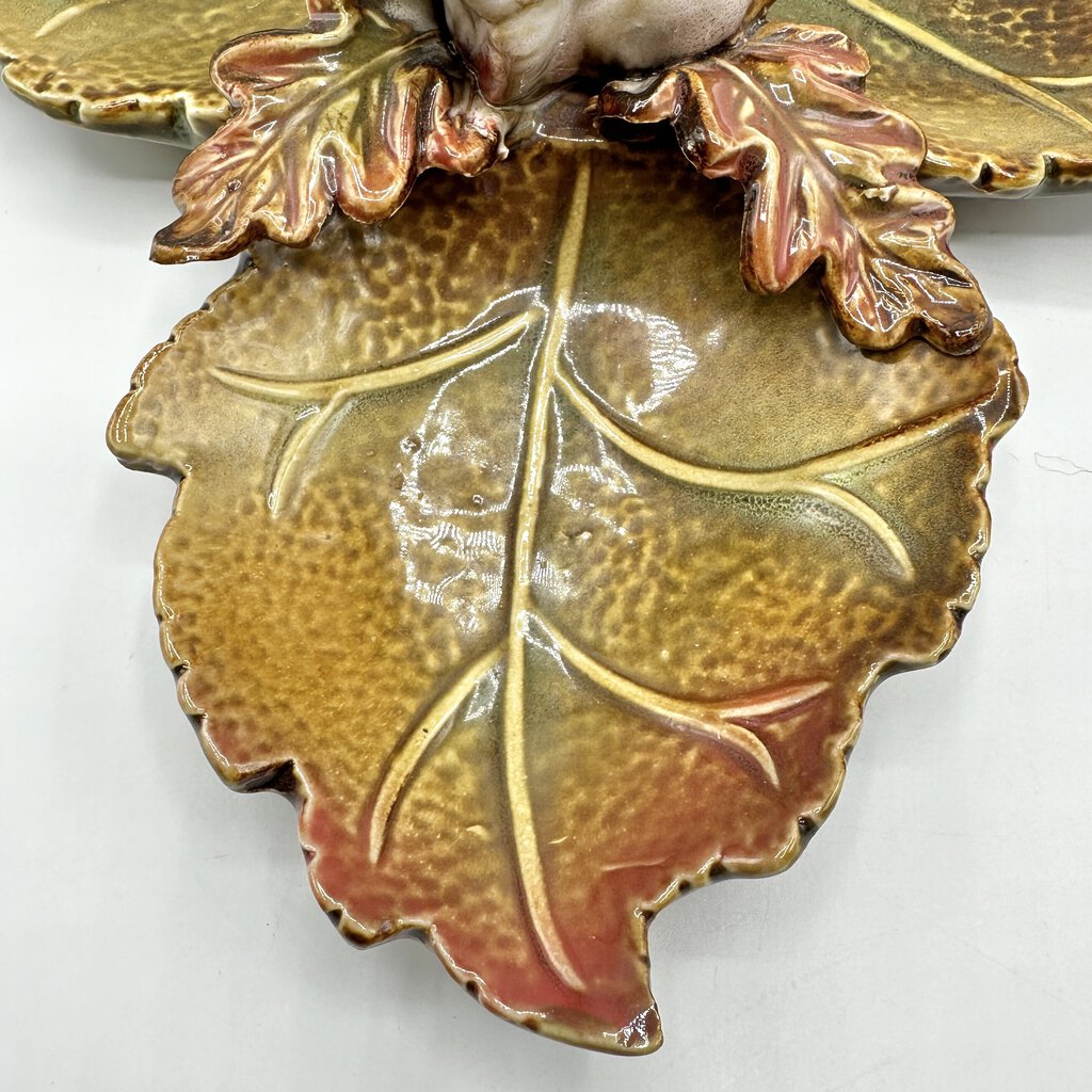 Vintage Kaldun & Bogle Ceramic Autumn Leaves w/Squirrel Divided Serving Dish /cb