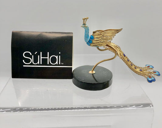 SuHai Gold Vermeil 925 sterling Cloisonné Peking Peacock /b