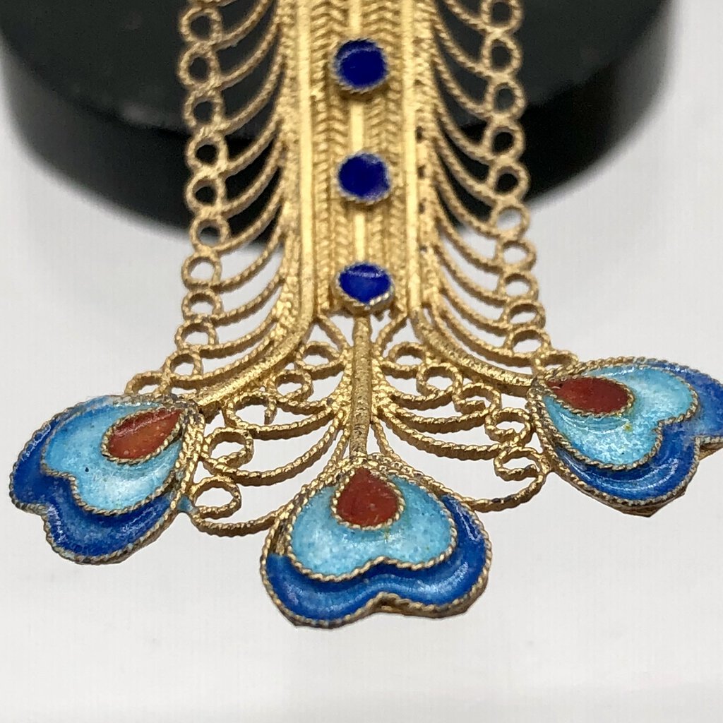 SuHai Gold Vermeil 925 sterling Cloisonné Peking Peacock /b