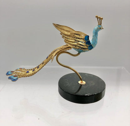 SuHai Gold Vermeil 925 sterling Cloisonné Peking Peacock /b