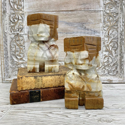 Vintage Mayan Style Hand-Carved Onyx Bookends /cb