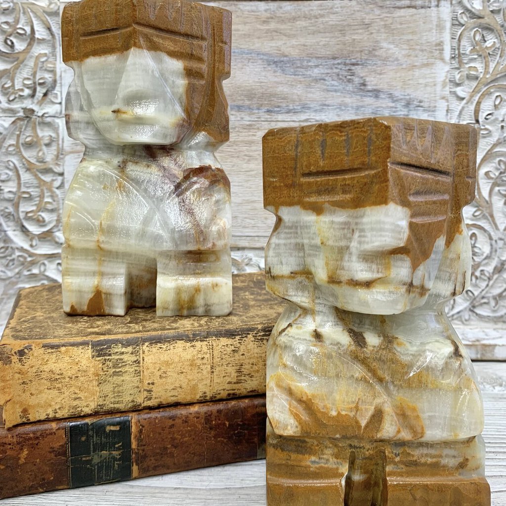 Vintage Mayan Style Hand-Carved Onyx Bookends /cb