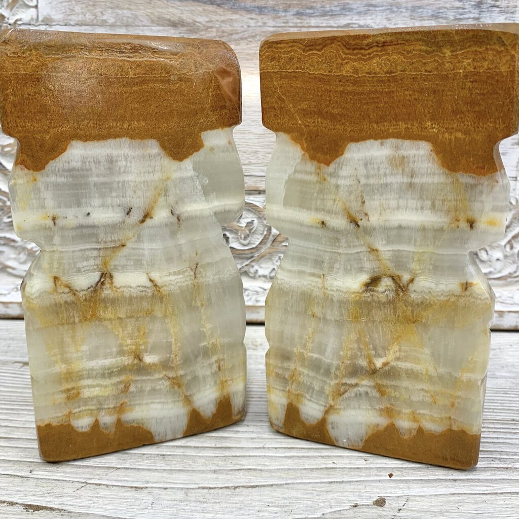 Vintage Mayan Style Hand-Carved Onyx Bookends /cb