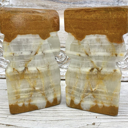 Vintage Mayan Style Hand-Carved Onyx Bookends /cb