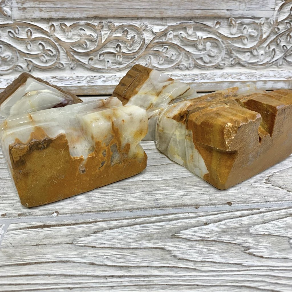 Vintage Mayan Style Hand-Carved Onyx Bookends /cb