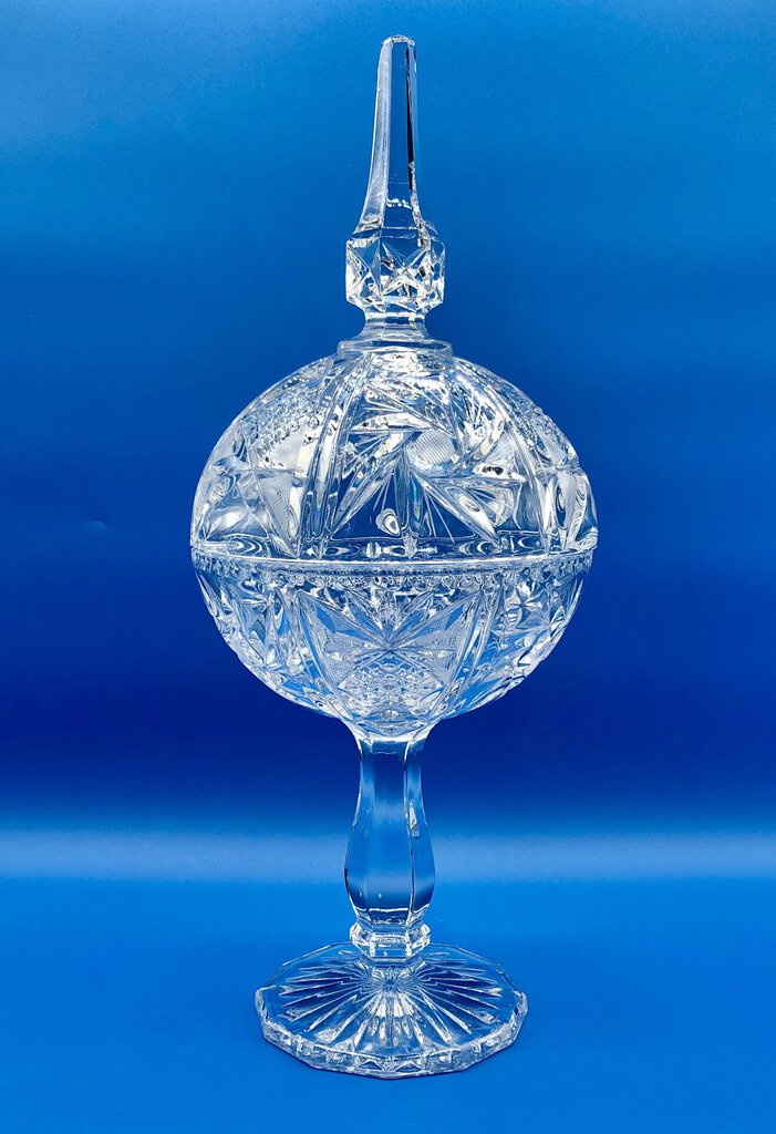 Vintage Cut Lead Crystal Ball & Spire Covered Bon Bon Dish /b