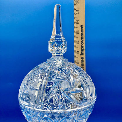 Vintage Cut Lead Crystal Ball & Spire Covered Bon Bon Dish /b