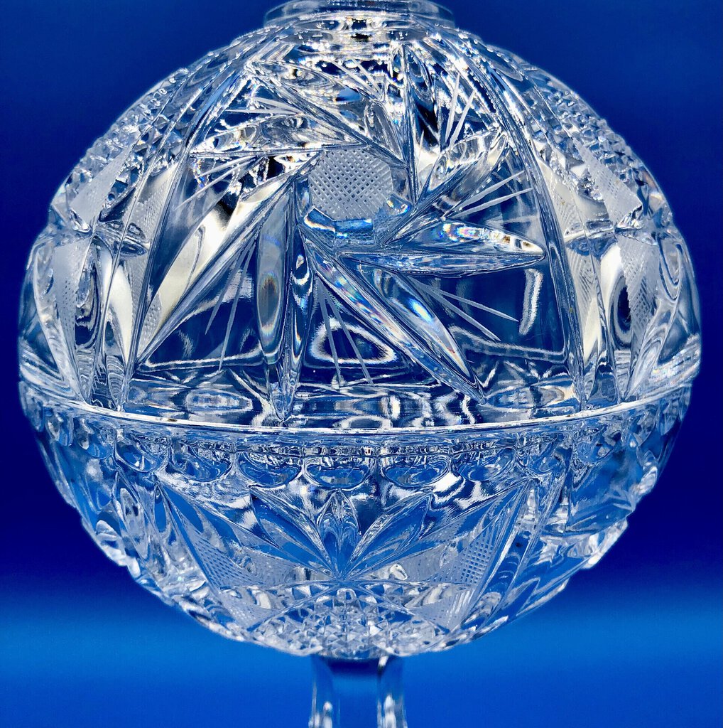 Vintage Cut Lead Crystal Ball & Spire Covered Bon Bon Dish /b