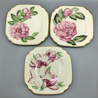 3 Vintage Syracuse China/ Onondaga Pottery 8” Square Floral Salad Plates /b