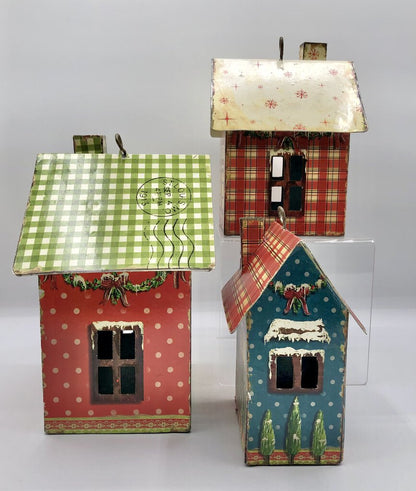 3 Charming Vintage Style Christmas Litho Tin/ Metal Bird Houses /b