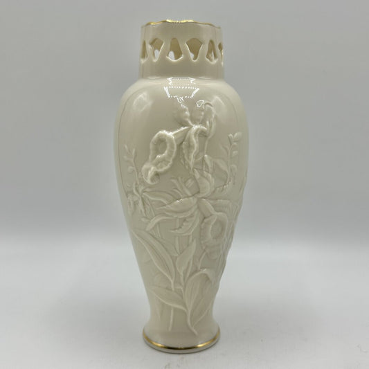 Vintage 1990 Lenox Vase of Orchid Grace Limited Edition 7 1/2” Ivory Porcelain Vase w/24k Gold Trim /cb