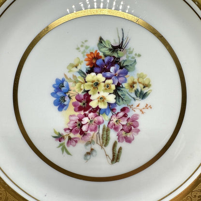 Vintage Hutschenreuther Royal Bavaria 22k Gold Encrusted Dinner Plate Floral Center /cb