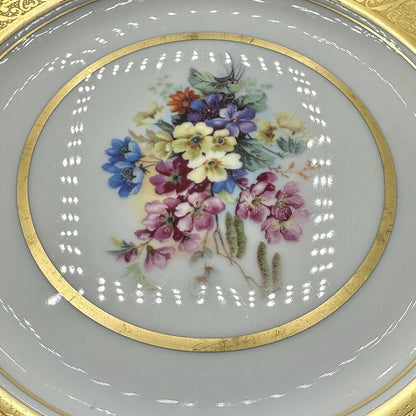 Vintage Hutschenreuther Royal Bavaria 22k Gold Encrusted Dinner Plate Floral Center /cb