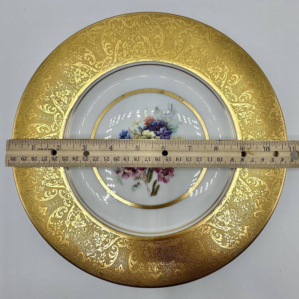 Vintage Hutschenreuther Royal Bavaria 22k Gold Encrusted Dinner Plate Floral Center /cb