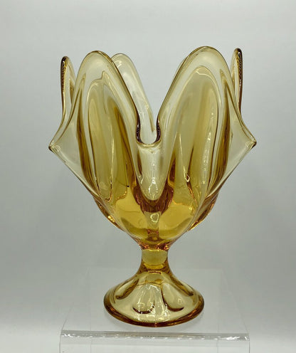 Vtg Viking Amber Glass 6 Petal Swung Compote /b