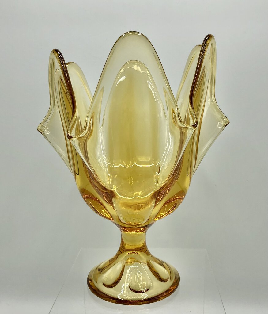 Vtg Viking Amber Glass 6 Petal Swung Compote /b