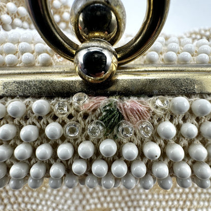 1950s Cordé Bead by Lumured Ivory Floral Beaded Evening Purse/Handbag /cb