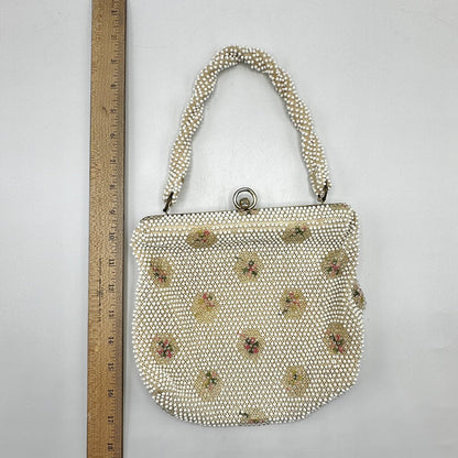 1950s Cordé Bead by Lumured Ivory Floral Beaded Evening Purse/Handbag /cb