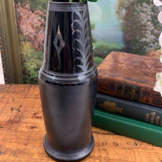 Vintage 1930s Art Deco Black Glass Vase, Made in Czechoslovakia /cb