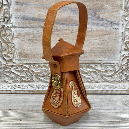 Vintage Unique Leather India Dancer Pagoda/Temple Shaped Handbag /cb