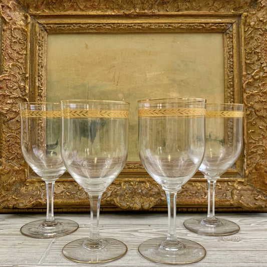 Vintage Crystal Gold Gilded Wine Glasses Set/4 /cb