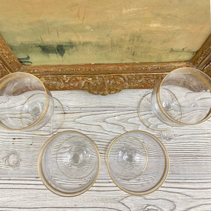 Vintage Crystal Gold Gilded Wine Glasses Set/4 /cb