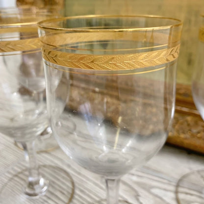 Vintage Crystal Gold Gilded Wine Glasses Set/4 /cb