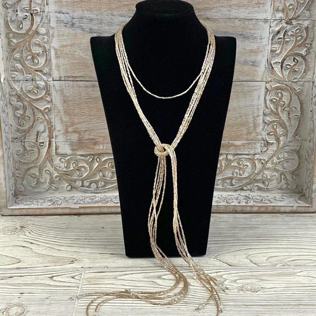 5 Strand Handmade Sparkling Glass and Crystal Lariat Necklace with Bonus Matching Stretchy Choker /cb