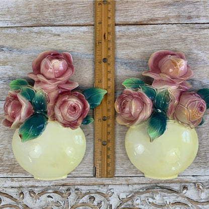 Vintage Ceramic Roses in Vase Wall Hangings Set/2 /cb