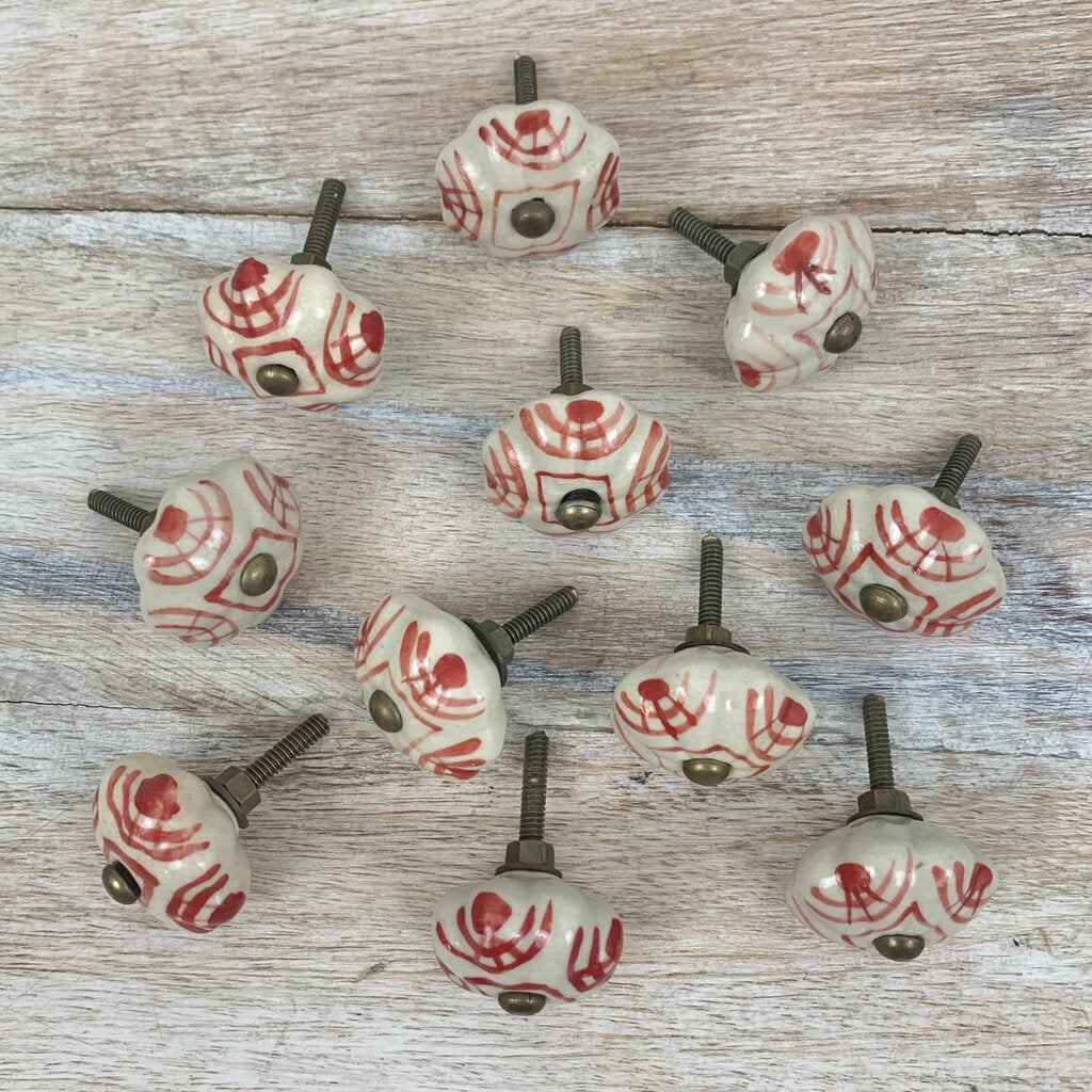 Set Of 11 Unique Vintage Hand-painted Ceramic Knobs /cb