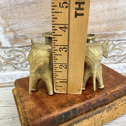 Vintage Brass DHOKRA Elephant Candlestick Pair /cb