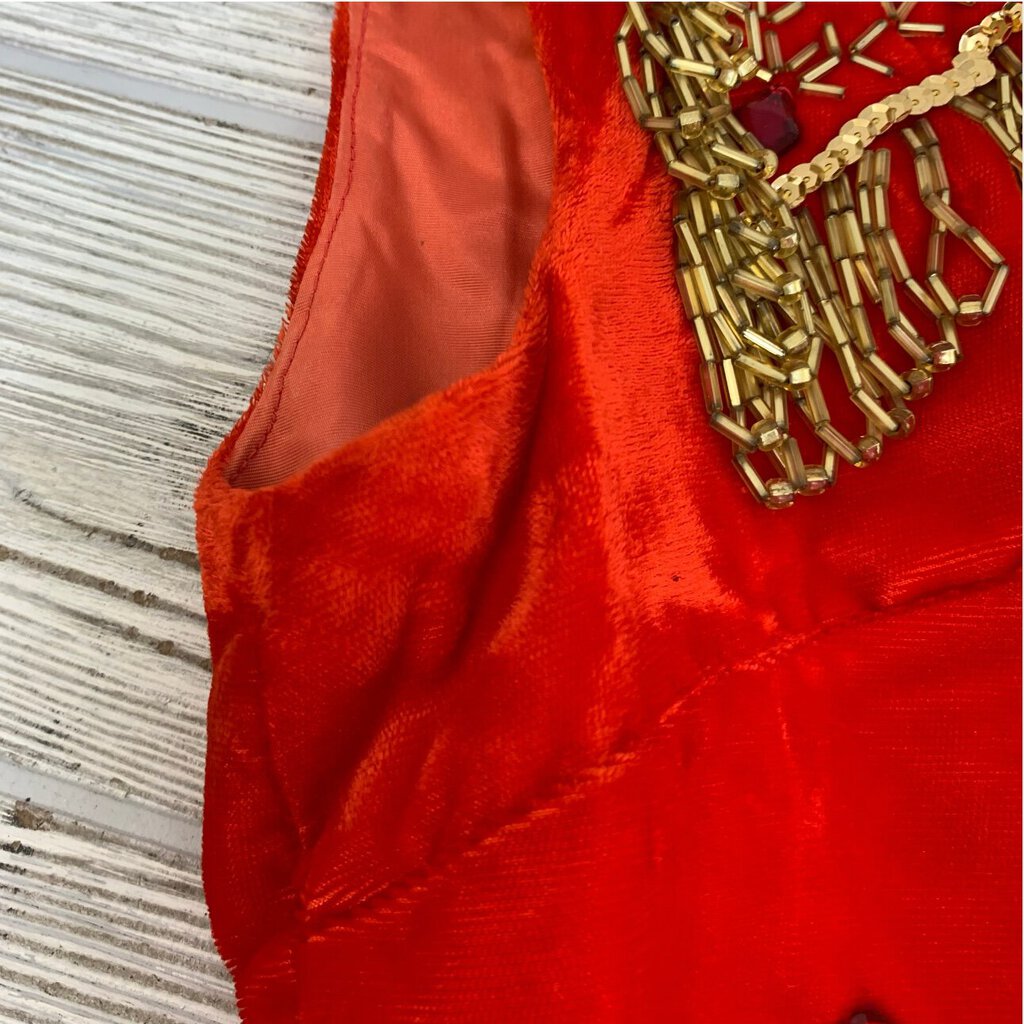 Vintage Handmade Sparkly Red Velvet Bead + Sequin Top /cb