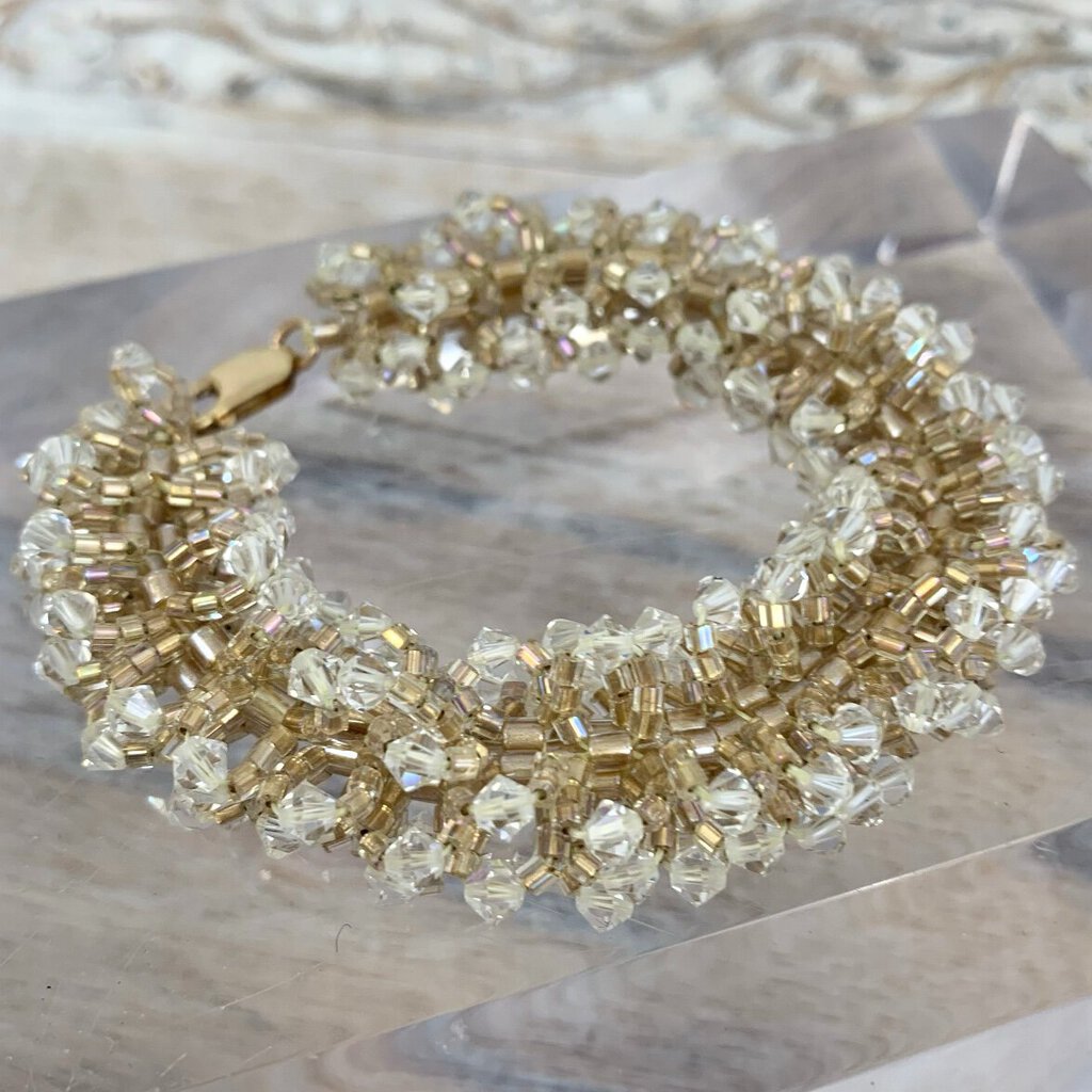 Intricate Handmade Sparkling Glass and Crystal Beaded Bracelet /cb